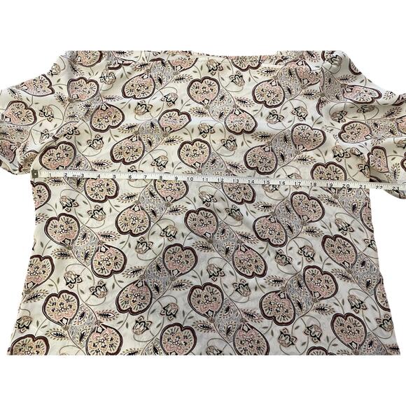 Loft Long Sleeve Blouse Womens Size Large Cream Green Floral Paisley Small Pull - Picture 6 of 10